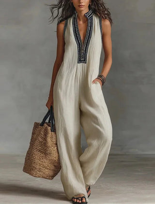 Women's Lightweight Lace Trim Jumpsuit | Elegant Sleeveless Wide-Leg Outfit 2