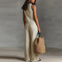 Women's Lightweight Lace Trim Jumpsuit | Elegant Sleeveless Wide-Leg Outfit 3