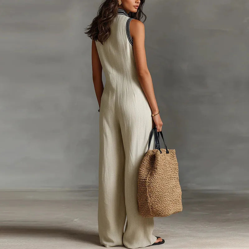 Women's Lightweight Lace Trim Jumpsuit | Elegant Sleeveless Wide-Leg Outfit 3