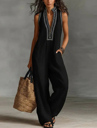 Women's Lightweight Lace Trim Jumpsuit | Elegant Sleeveless Wide-Leg Outfit 4