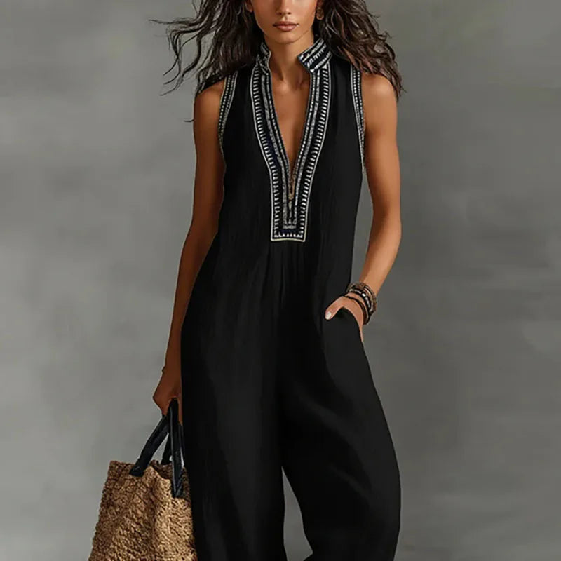 Women's Lightweight Lace Trim Jumpsuit | Elegant Sleeveless Wide-Leg Outfit 5