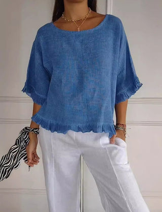 Women's Lightweight Linen-Look Blouse | Relaxed-Fit Casual Summer Top with Frayed Hem 0