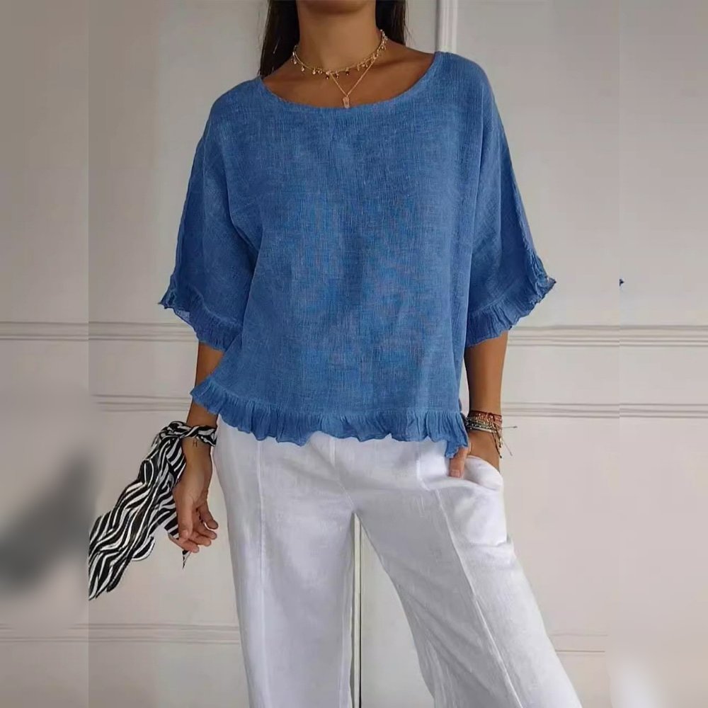 Women's Lightweight Linen-Look Blouse | Relaxed-Fit Casual Summer Top with Frayed Hem 1