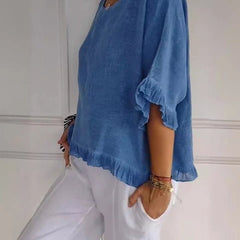 Women's Lightweight Linen-Look Blouse | Relaxed-Fit Casual Summer Top with Frayed Hem 2