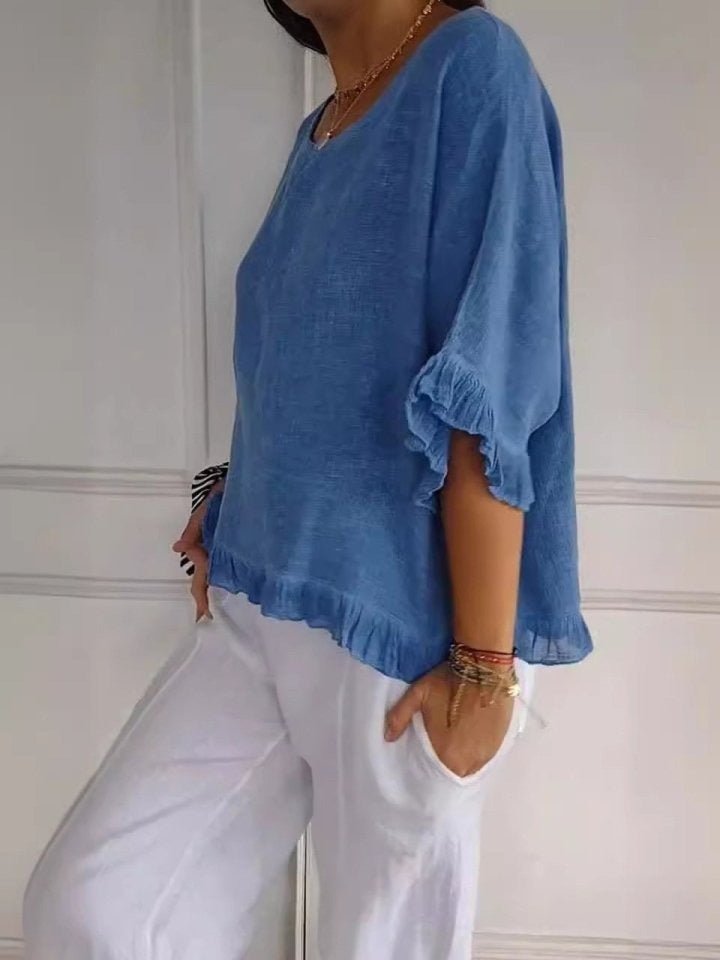 Women's Lightweight Linen-Look Blouse | Relaxed-Fit Casual Summer Top with Frayed Hem 2