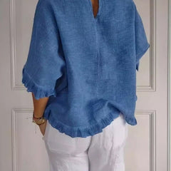 Women's Lightweight Linen-Look Blouse | Relaxed-Fit Casual Summer Top with Frayed Hem 3