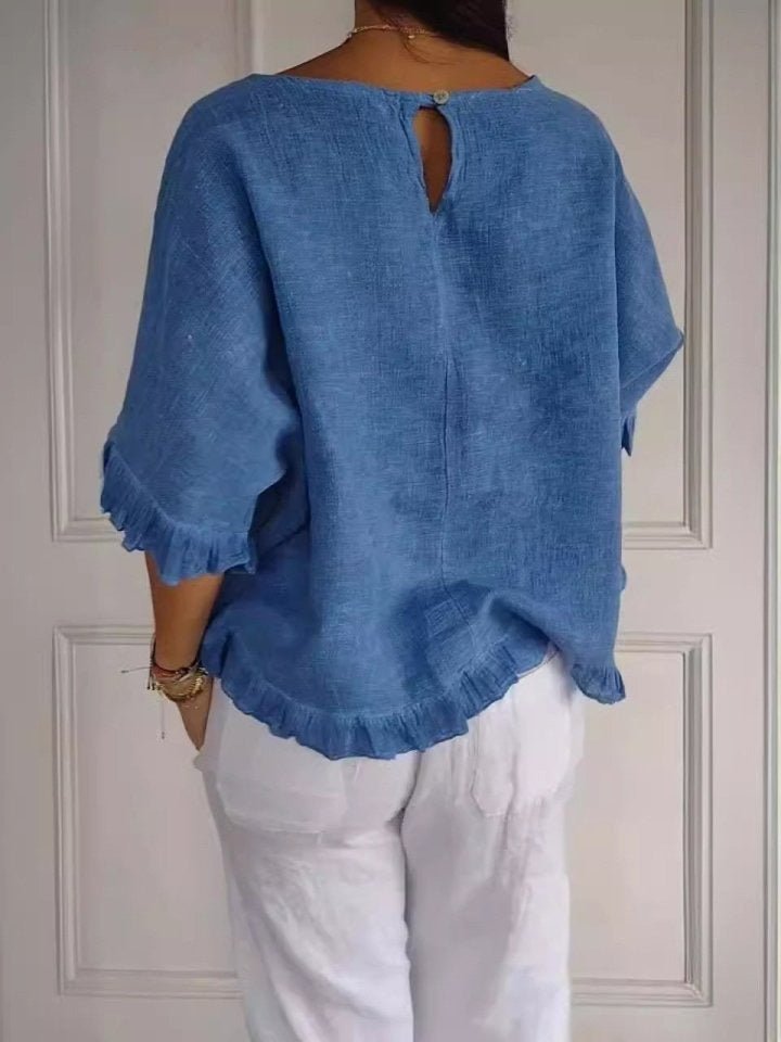 Women's Lightweight Linen-Look Blouse | Relaxed-Fit Casual Summer Top with Frayed Hem 3