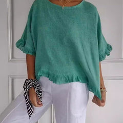 Women's Lightweight Linen-Look Blouse | Relaxed-Fit Casual Summer Top with Frayed Hem 4