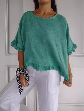 Women's Lightweight Linen-Look Blouse | Relaxed-Fit Casual Summer Top with Frayed Hem 4