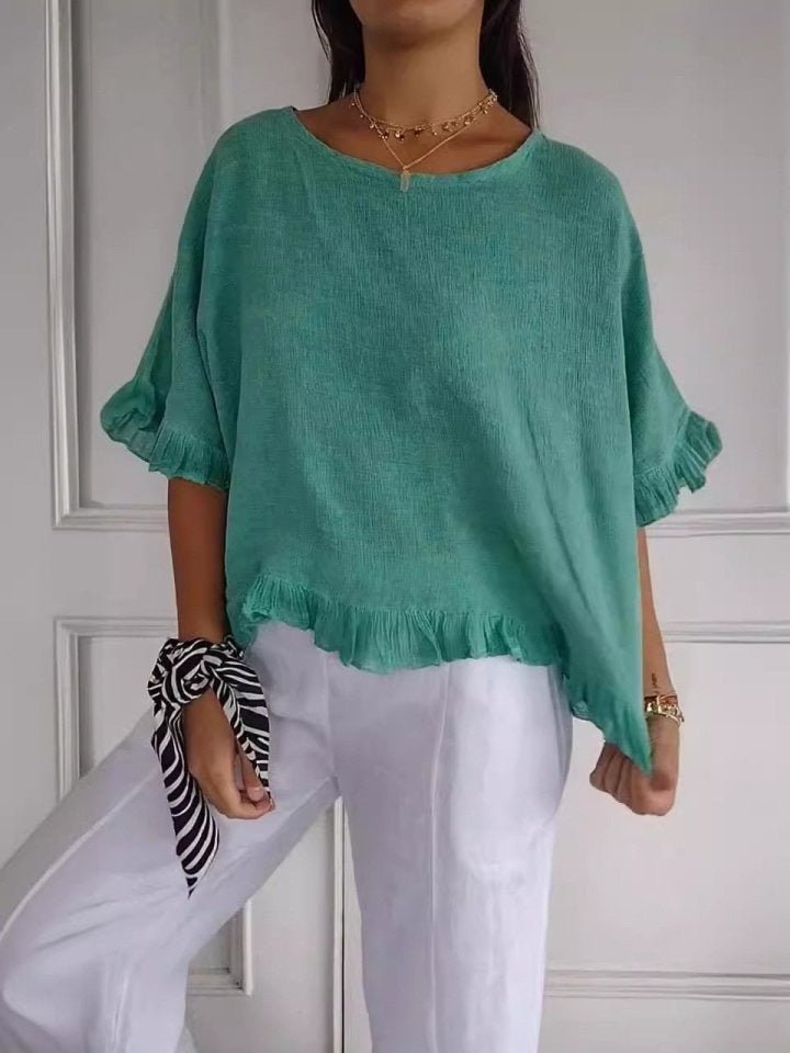 Women's Lightweight Linen-Look Blouse | Relaxed-Fit Casual Summer Top with Frayed Hem 4
