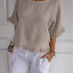 Women's Lightweight Linen-Look Blouse | Relaxed-Fit Casual Summer Top with Frayed Hem 5