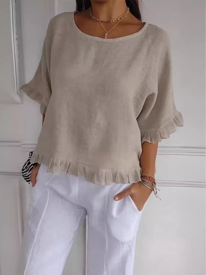Women's Lightweight Linen-Look Blouse | Relaxed-Fit Casual Summer Top with Frayed Hem 5