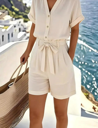 Women's Lightweight Linen Blend Romper | Relaxed Summer Jumpsuit for Effortless Style 0
