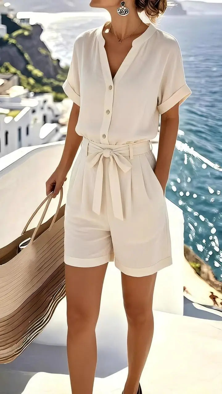 Women's Lightweight Linen Blend Romper | Relaxed Summer Jumpsuit for Effortless Style 0