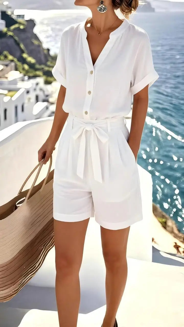 Women's Lightweight Linen Blend Romper | Relaxed Summer Jumpsuit for Effortless Style 1