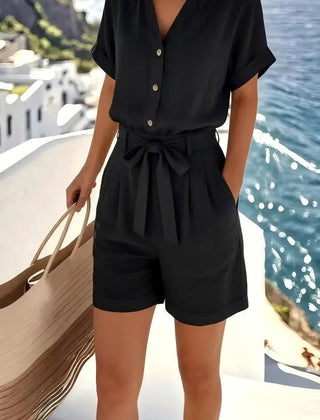 Women's Lightweight Linen Blend Romper | Relaxed Summer Jumpsuit for Effortless Style 2