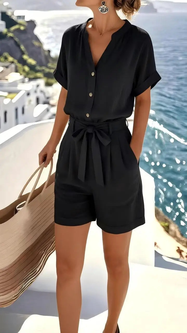 Women's Lightweight Linen Blend Romper | Relaxed Summer Jumpsuit for Effortless Style 2