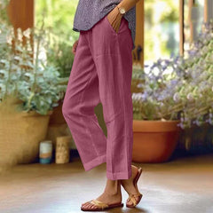Women's Lightweight Linen Blend Trousers | Relaxed Fit Summer Pants 4