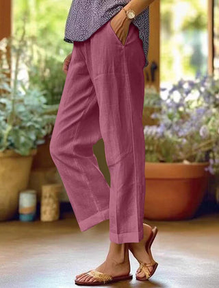 Women's Lightweight Linen Blend Trousers | Relaxed Fit Summer Pants 4