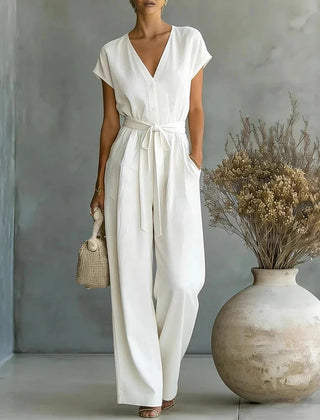 Women's Lightweight Linen Jumpsuit | Elegant Relaxed Wide-Leg Design 0