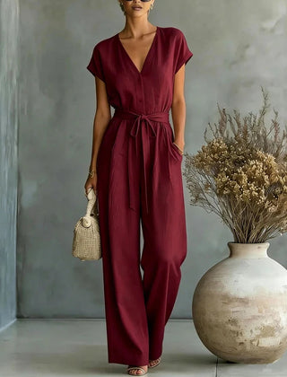 Women's Lightweight Linen Jumpsuit | Elegant Relaxed Wide-Leg Design 1