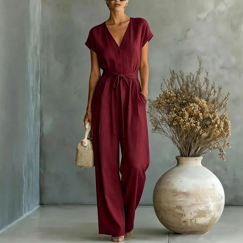 Women's Lightweight Linen Jumpsuit | Elegant Relaxed Wide-Leg Design 1