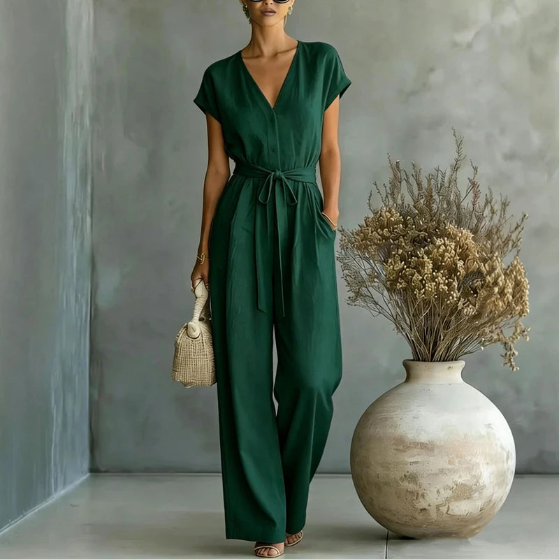 Women's Lightweight Linen Jumpsuit | Elegant Relaxed Wide-Leg Design 2