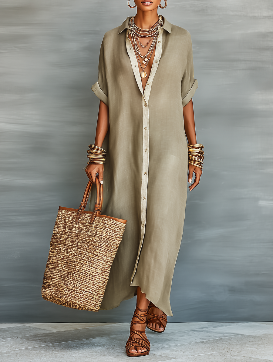 Women's Lightweight Linen Maxi Dress | Effortless Relaxed Fit Summer Style 0