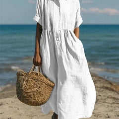 Women's Lightweight Linen Maxi Dress | Elegant Pintuck Pleated Summer Dress 0