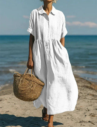 Women's Lightweight Linen Maxi Dress | Elegant Pintuck Pleated Summer Dress 0