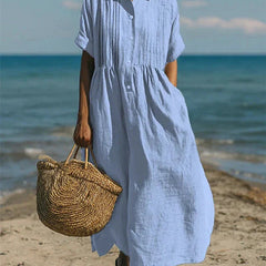 Women's Lightweight Linen Maxi Dress | Elegant Pintuck Pleated Summer Dress 1