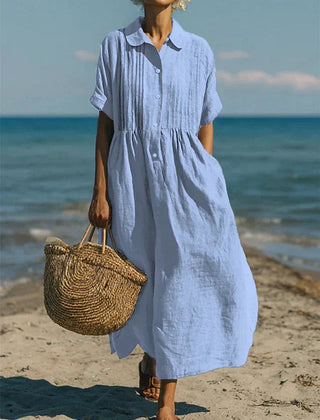 Women's Lightweight Linen Maxi Dress | Elegant Pintuck Pleated Summer Dress 1