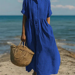 Women's Lightweight Linen Maxi Dress | Elegant Pintuck Pleated Summer Dress 2