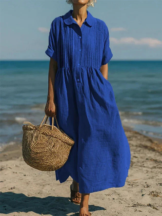 Women's Lightweight Linen Maxi Dress | Elegant Pintuck Pleated Summer Dress 2