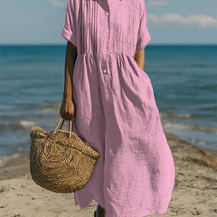 Women's Lightweight Linen Maxi Dress | Elegant Pintuck Pleated Summer Dress 3