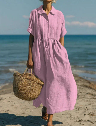 Women's Lightweight Linen Maxi Dress | Elegant Pintuck Pleated Summer Dress 3