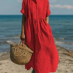 Women's Lightweight Linen Maxi Dress | Elegant Pintuck Pleated Summer Dress 4