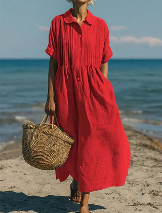 Women's Lightweight Linen Maxi Dress | Elegant Pintuck Pleated Summer Dress 4
