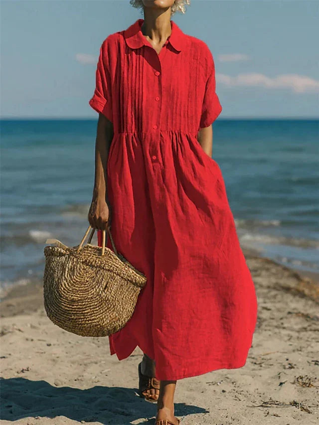 Women's Lightweight Linen Maxi Dress | Elegant Pintuck Pleated Summer Dress 4
