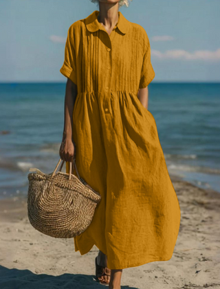 Women's Lightweight Linen Maxi Dress | Elegant Pintuck Pleated Summer Dress 5