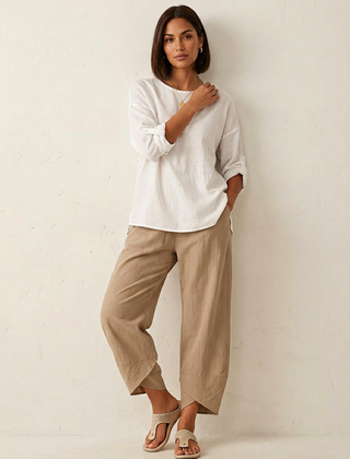 Women's Lightweight Linen Palazzo Pants | Elegant Wide Leg Trousers for Effortless Style 0