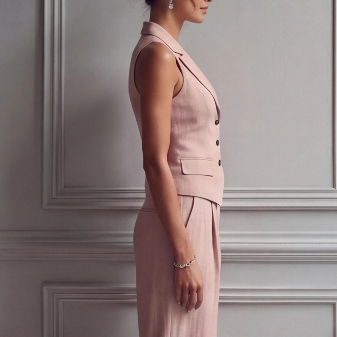 Women's Lightweight Linen Two Piece Set | Elegant Sleeveless Waistcoat & Wide Leg Trousers 4
