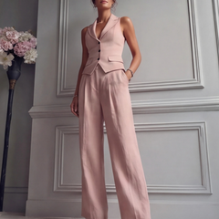 Women's Lightweight Linen Two Piece Set | Elegant Sleeveless Waistcoat & Wide Leg Trousers 5