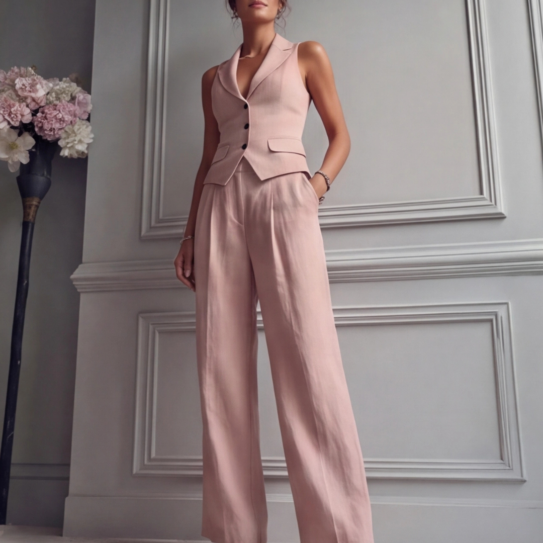 Women's Lightweight Linen Two Piece Set | Elegant Sleeveless Waistcoat & Wide Leg Trousers 5