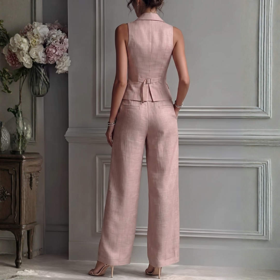 Women's Lightweight Linen Two Piece Set | Elegant Sleeveless Waistcoat & Wide Leg Trousers 6