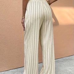 Women's Lightweight Linen Wide Leg Pants | Striped Relaxed Summer Trousers 1