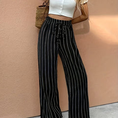 Women's Lightweight Linen Wide Leg Pants | Striped Relaxed Summer Trousers 2