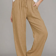 Women's Lightweight Linen Wide Leg Pants | Stylish Summer Trousers with Pockets 0