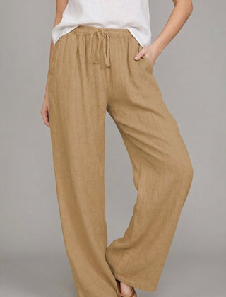 Women's Lightweight Linen Wide Leg Pants | Stylish Summer Trousers with Pockets 0