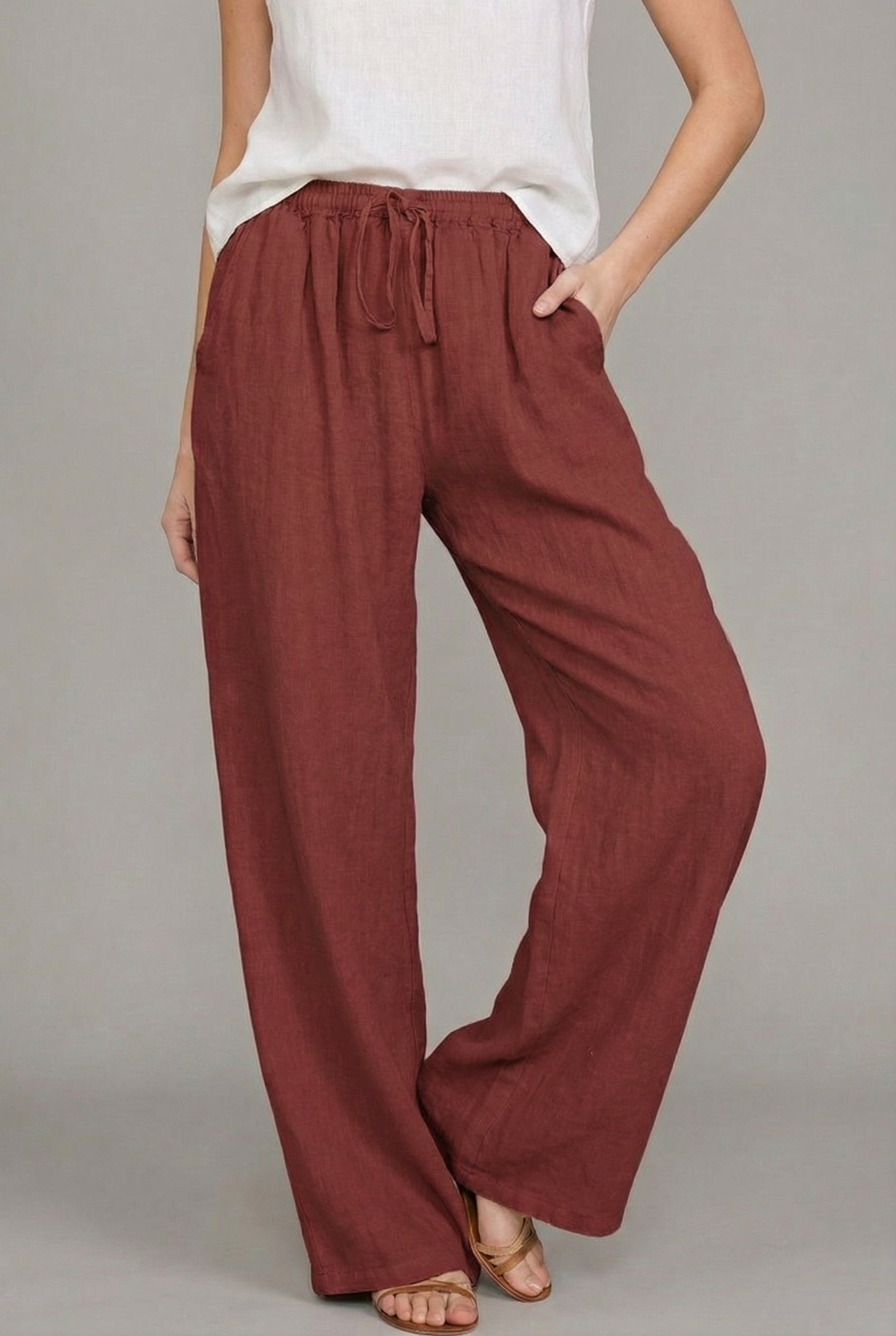 Women's Lightweight Linen Wide Leg Pants | Stylish Summer Trousers with Pockets 3